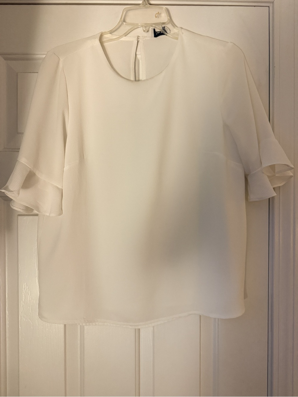 Women's White Ruffle Sleeve Blouse - Classic Round Neck